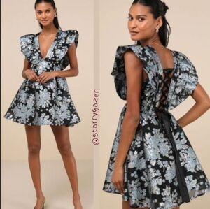 Lulus Decadent Presence Jacquard Metallic Babydoll Dress